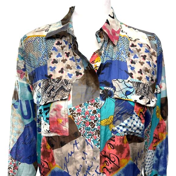 Gerard Darel Shirt Tunic Dress Size 8 Abstract Patchwork Print Silk Cotton - Picture 4 of 13
